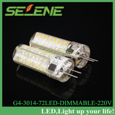 1pc g4 220v lamp corn bulb g4 3014smd 72leds dimmable 7w silicone led light lamps crystal lighting