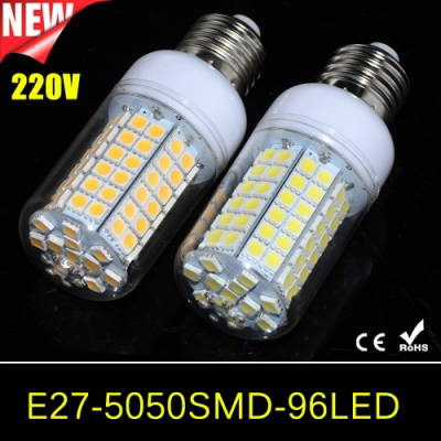 1pcs full new 96leds e27 18w led lamp ac 200v - 240v smd 5050 crystal chandelier led corn bulb spotlight for indoor lighting