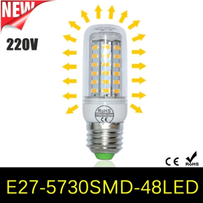 1pcs full new year smd 5730 e27 led 220v 12w led bulb lamp, 48leds, ultra bright 5730smd led corn light chandelier ce rohs