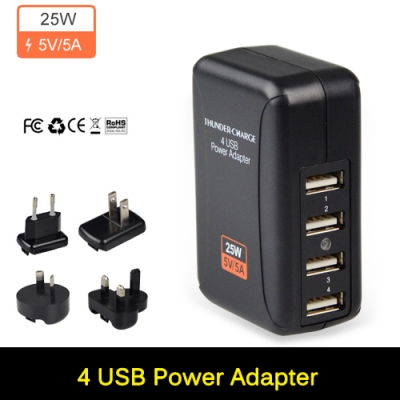black 25w 5a 4 usb wall charger usb home travel ac power charger adapter with us uk eu au plug optional for iphone ipad samsung [usb-chargers-8943]