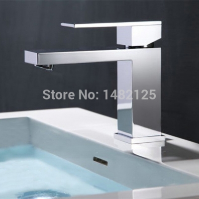 brass single lever square style bathroom faucet