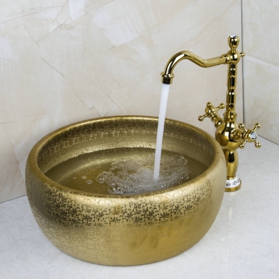 double handle faucet round paint golden bowl sinks / vessel basins washbasin ceramic basin sink & faucet tap set 46049836