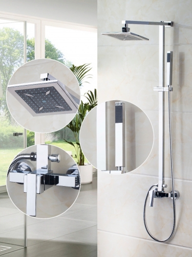 hello wall mounted shower set torneira 8" abs rainfall shower head bathroom 52004 bathtub chrome basin sink tap mixer faucet