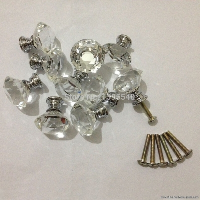 new 10pcs 30mm k9 crystal cabinet knobs diamond shape drawer handles furniture hardware knobs wardrobe closet pulls