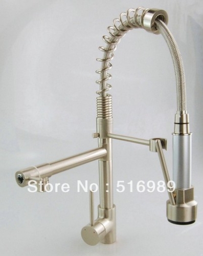 nickel brushed double water spout pull out kitchen sink mixer tap faucet a-155
