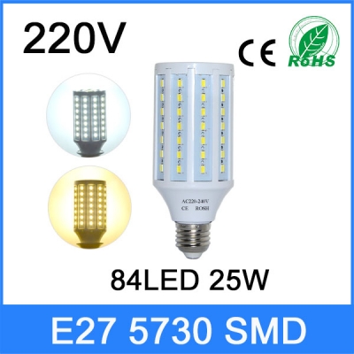 super power ac 220v 240v 25w e27 84 led lamps high lumen 5730 smd corn bulb pendant lights chandelier ceiling light 1pcs/lots14%