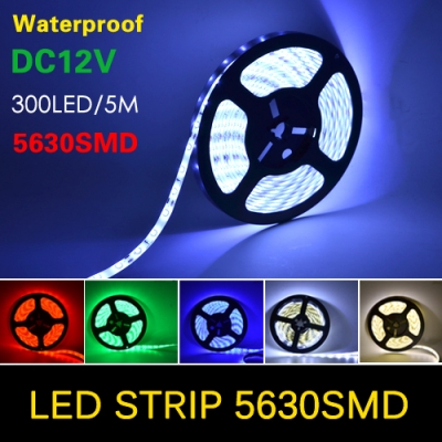 waterproof 5m led strip 5630 (5730) smd 60leds/m flexible dc 12v more bright than 5050 smd, red, green, blue, white, warm white