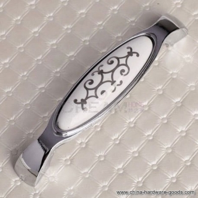 zinc alloy ceramic cabinet pull oblate closet knob modern european rural style bright chrome funiture handle