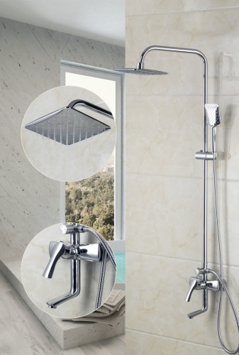 8"abs plastic shower head 3 waterout ways bathroom brass shower set wall-mount chrome shower faucet ds-53034