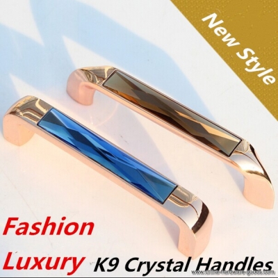 96mm fashion luxury k9 crystal handles,brown blue crystal pulls rose gold zinc cabinet dresser tv table furniture handles pull