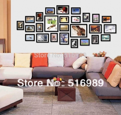 black and white 26 pcs wood creative combination wall mounted po frame art home decor set np024 [photo-frames-7959]