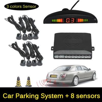 car led parking sensor assistance reverse backup radar monitor system backlight display+ 8 sensors 3 colors for all cars [parking-sensor-7918]