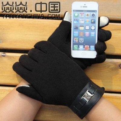 cashmere yarn touch screen male thermal slip-resistant lovers gloves dark grey cotton gloves