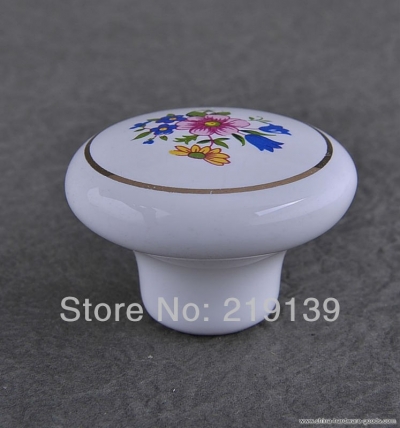 flower single hole ceramic furniture kitchen cabinet hardware drawer porcelain knobs and pulls cupboard handles [Door knobs|pulls-2771]