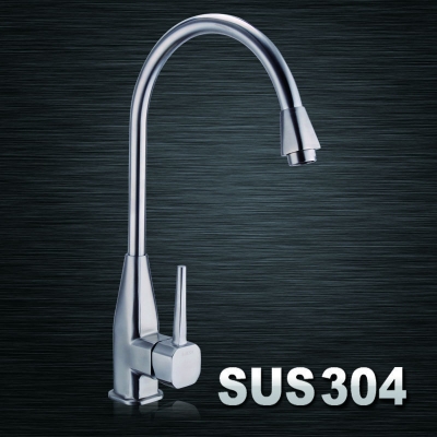 kes l6252 modern square single lever lead kitchen faucet with high arc swivel spout, brushed stainless steel