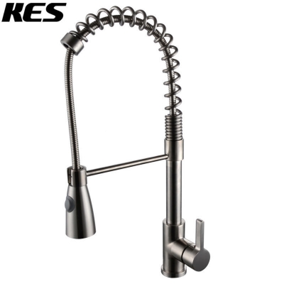 kes l6907-2 brass single handle high arc spring pull down kitchen faucet with swivel spout, chrome/brushed nickel [kitchen-faucet-4130]