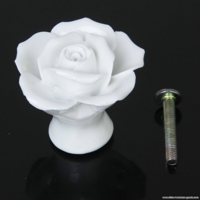 white flower dresser knob, flower ceramic knob for cabinet, kitchen cabinet hardware knob and pulls