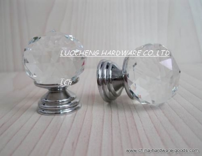 10pcs/lot 30mm cut crystal knobs on a chrome brass plate
