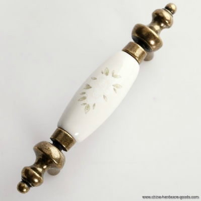 10pcs/lot white ceramic handle wardrobe door drawer handle with two little flower c,c: 76mm l:122mm
