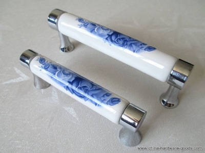 3" 3.75" ceramic handles kitchen cabinet pulls white silver blue blossom dresser drawer pull handles porcelain door handle [Door knobs|pulls-2770]