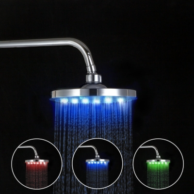 chrome multi-color led shower faucet head water power chrome round shower head d16 [led-shower-head-5971]