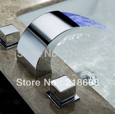 color changing led waterfall widespread bathroom sink faucet (chrome finish)
