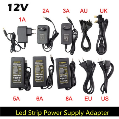 dc12v 1a 2a 3a 5a 6a 8a led strip power supply for 5050 3528 3014 5630 led strip tape transformer adapter with eu uk au us plug
