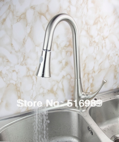 deck mount single handle brushed nickel kitchen sink pull out mixer tap faucet single hejia122