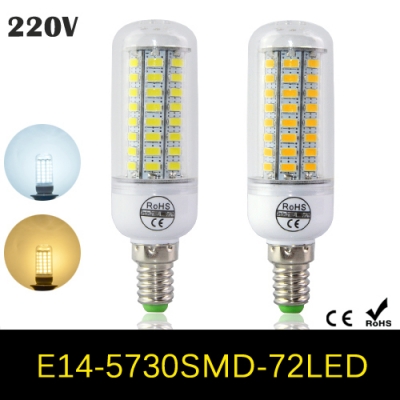 new epistar e14 220v led corn bulb 5730 smd 72leds corn led lamp lights home decoration chandelier candle lighting