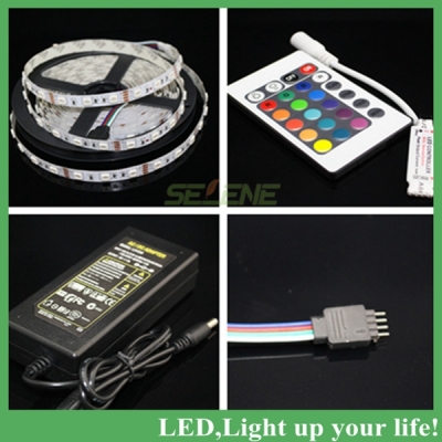 rgb led strip 5m 60led 5050 smd non-waterproof 24 key ir remote controller 12v 5a flexible light led tape home decoration lamps