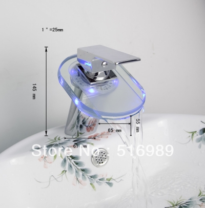 single handle basin faucets led light bathroom waterfall chrome brass deck mount 3 color led grass3503