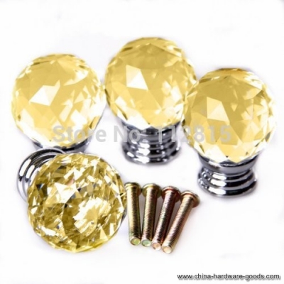 small golden round crystal glass faceted cupboard door knob drawer pull cabinet handle 30mm