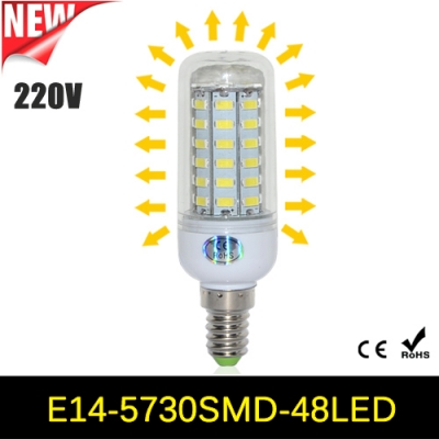 1pcs new arrival 48leds smd 5730 12w e14 led corn bulb ac 220v - 240v ultra bright 5730smd led lamp spot light chandelier