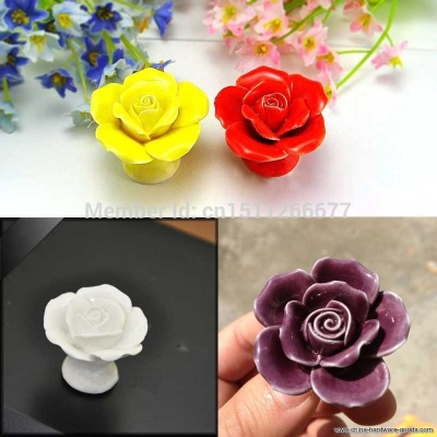 2pcs vintage ceramic rose flower home cupboard cabinet drawer door knob pull handle iu