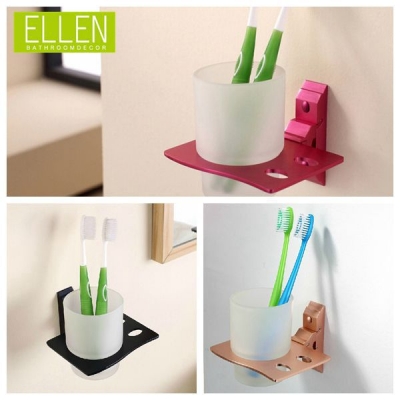 aluminum colorful tumble holder with glass cup in the bathroom accessories wall cup holder [34000-pink-color-641]