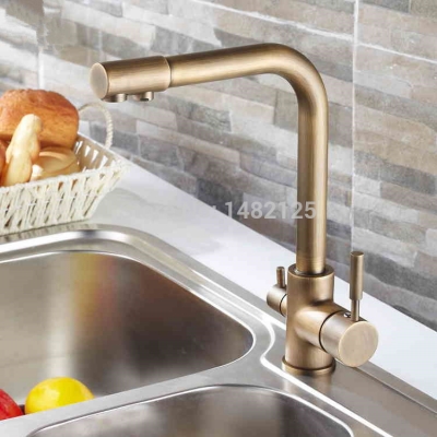 antique brass vintage kitchen faucet sink mixer 3-way pure water filter tap