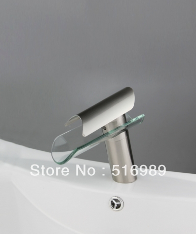 bathroom basin sink brushed nickel brass waterfall spout mixer tap faucet f-006 [glass-faucet-3635]