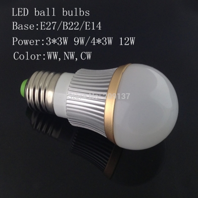 e27 b22 led bulb light 3x3w 9w/ 4x3w 12w led lamp 85v-265v quality assurance high brightness