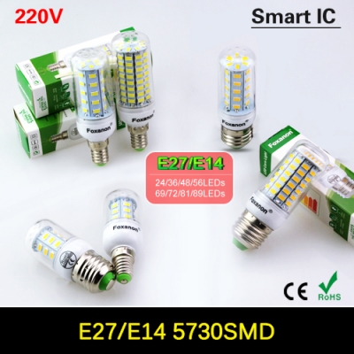 e27 e14 led bulb 5730 220v 24-89leds lampada led lamp light corn bulb spotlight chandelier candle lighting with smart ic driver