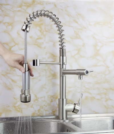 hello new brushed nickle brass kitchen faucet pull down sink spray mixer tap 8525-3/26 mixer tap faucet