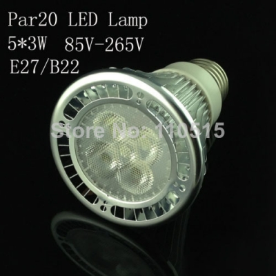 led light par20 15w 5x3w spotlight e27,4pcs/lot sliver 110v- 240v cool white warm white par20 led bulb low price