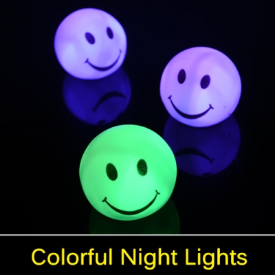 lovely changable color round smile face led night light lamp, 7 colors changing smiling nightlight for baby / children gift toy