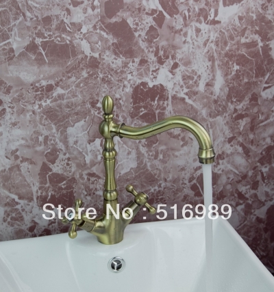 new two handle antique copper brass kitchen sink faucet with swivel spout mixer tap faucet sam190