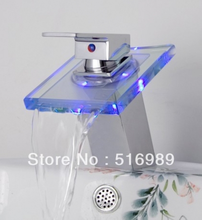 nice 3 color led waterfall faucet battery operated 4 bathroom basin mixer tap kan999