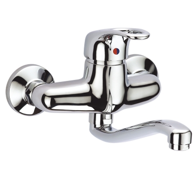 single handle brass kitchen or laundry faucet with swivel spout aerator wall mount, polished chrome