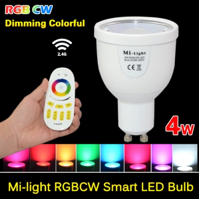 2015 new mi light 2.4g 85-265v gu10 4w wifi rgb cw ww led bulb bablle lamp wireless brightness color dimmable lighting led light