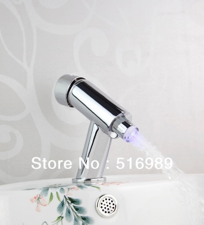 3 colors bathroom led glass waterfall basin face faucet square deck mounted mixer tap tree795