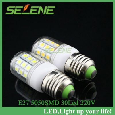 5pcs/lot e27 led light lamps e27 5050 30led living room use 220v led spot light e27 5w 5050 smd 30 leds bulb lamp light corn