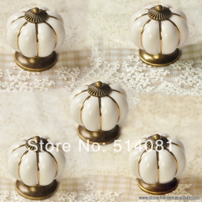 5pcs white pumpkin ceramic knob for kids/ children, kitchen ceramic door cabinets cupboard knob and handles dia 40mm