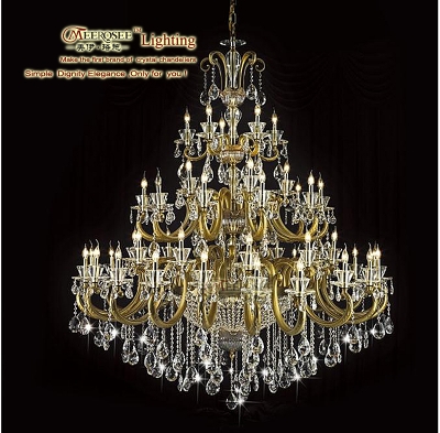 antique brass color large crystal chandelier lighting with 55 lamps for el, lobby, foyer [large-chandeliers-4476]